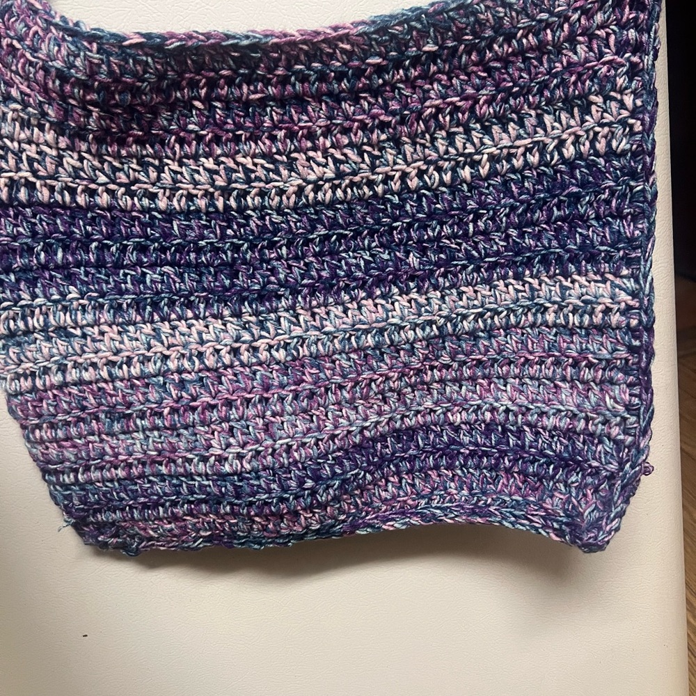 Purple and blue crocheted bag